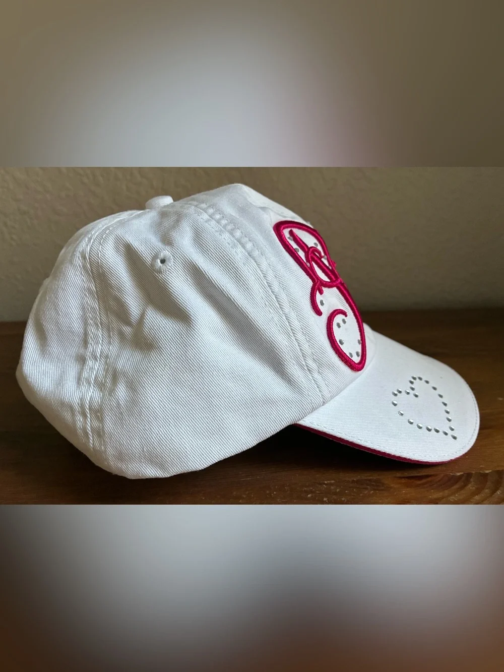 Disney Parks Princess Youth Baseball Cap White Pink Rhinestone Heart Hat 54-58cm